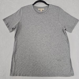 Michael Kors Womens Gray Heather Silver Studded Short Sleeve T-Shirt Top Medium